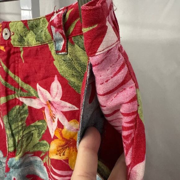 Chicos Design Linen Blend Crop Pants Red Floral Vintage Large - Picture 7 of 11